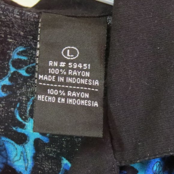 Vintage Shirt Men's Large Black Blue Flames Button Up Short Sleeve Dragon AOP - Picture 6 of 7